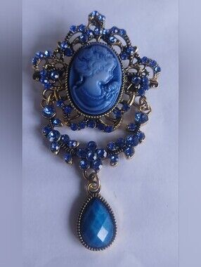 NWOT Blue Cameo Teardrop Brooch
